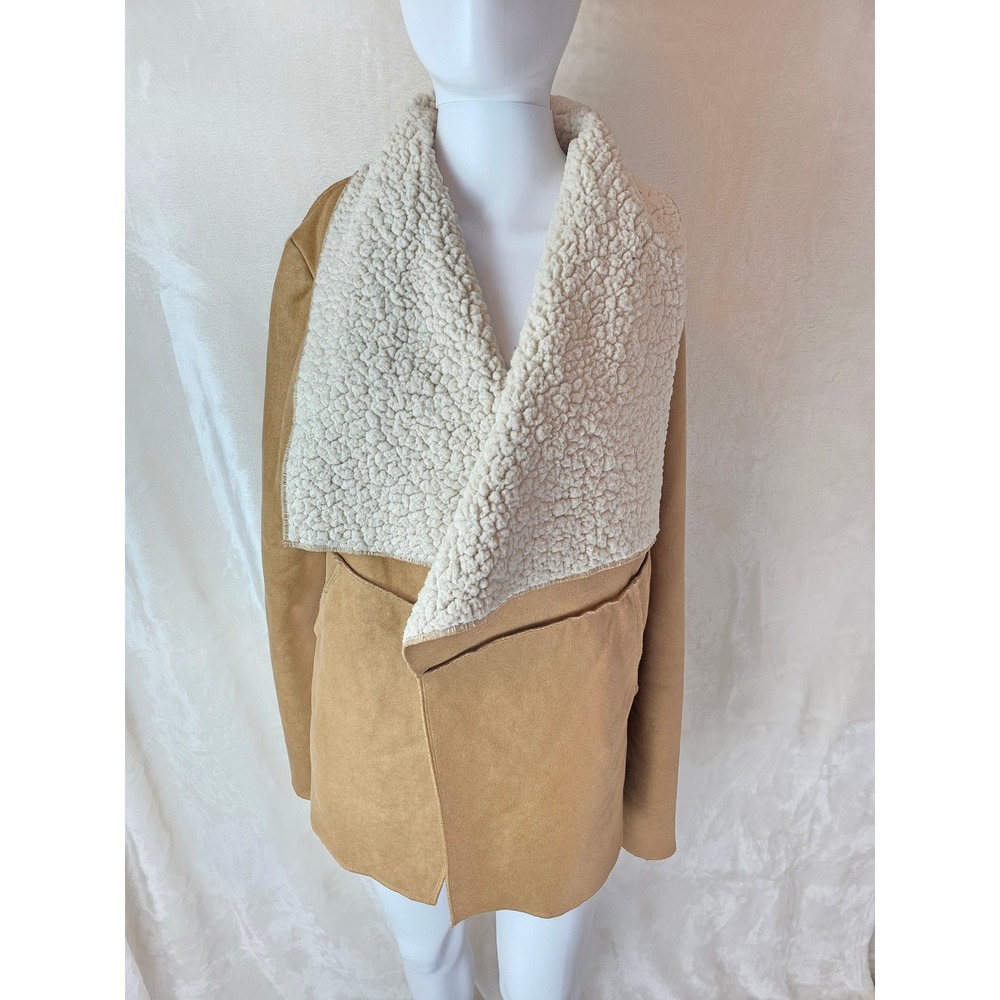 Cozy Sherpa Lined Drape Collar Jacket Tan Medium
